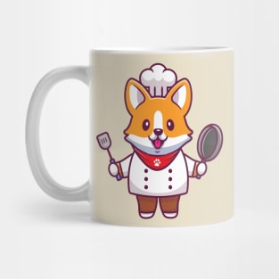 Cute Corgi Chef With Frying Pan And Spatula Mug